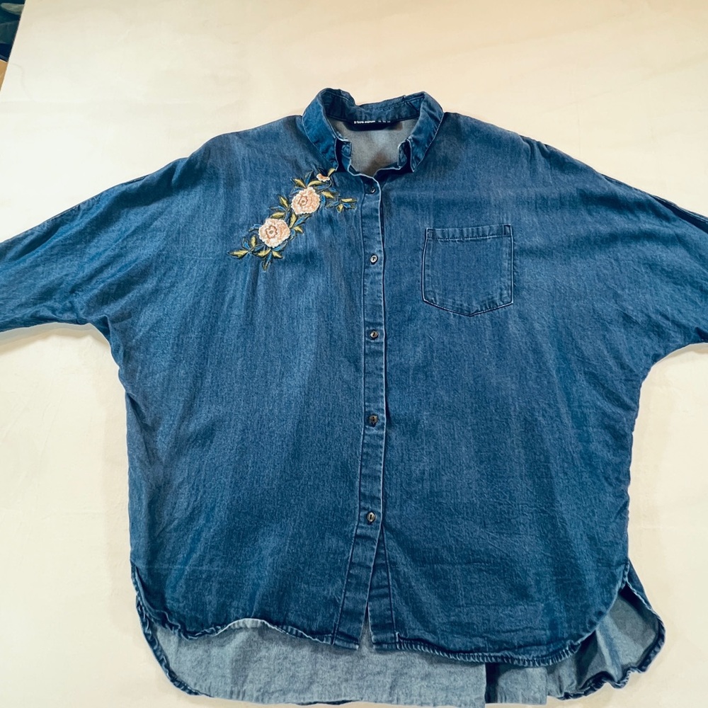 Zara Blue Denim embroidered Shirt